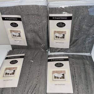 Window Valences- four packages of brand new gray, black and white Valences.